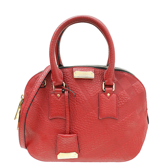 Burberry Red Check Embossed Orchard Satchel Bag