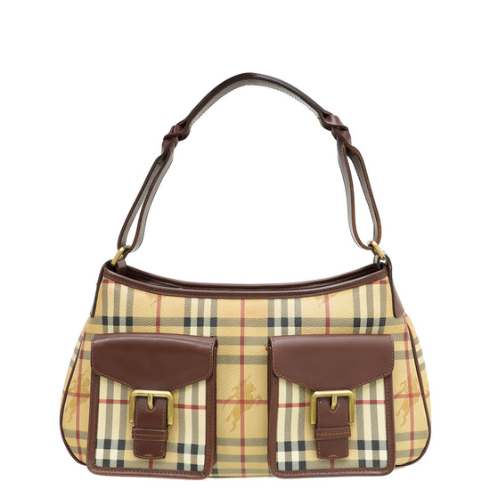 Burberry Bicolor Vintage Haymarket Check Pocket Hobo Bag