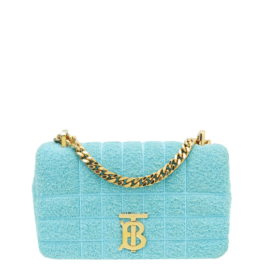 Burberry Vivid Turquoise Quilted Terry Mini Lola Chain Bag