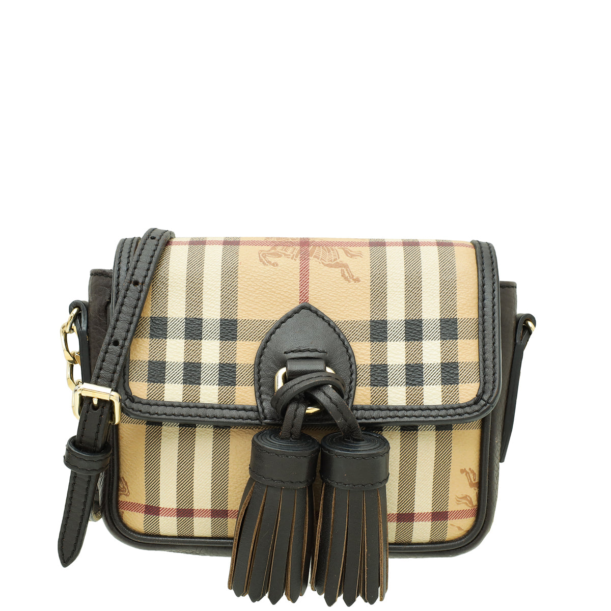 Burberry Bicolor Haymarket Check Tassel Mini Chain Crossbody Bag