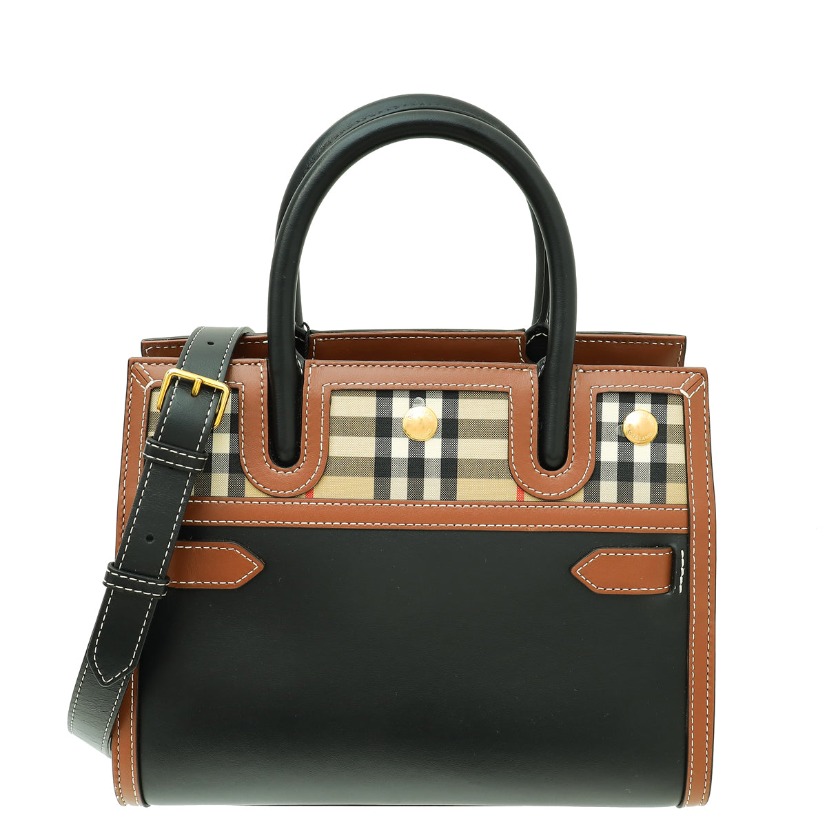 Burberry Tricolor Vintage Check Baby Title Double Handle Tote Bag