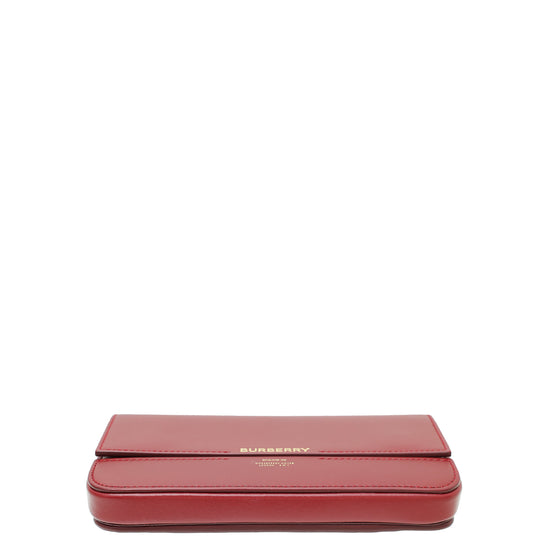 Burberry Burgundy Embossed Logo Wallet on Chain