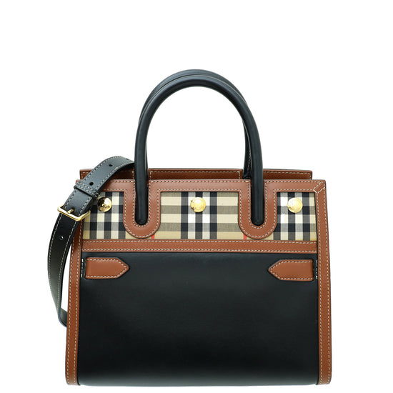 Burberry Tricolor Vintage Check Baby Title Double Handle Tote Bag