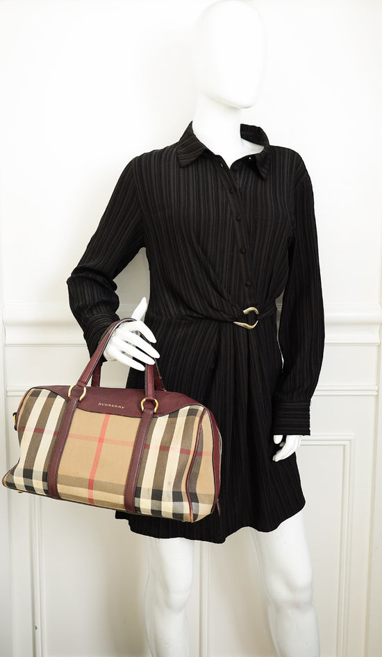 Burberry Burgundy Nova Check Alchester Bowler Bag
