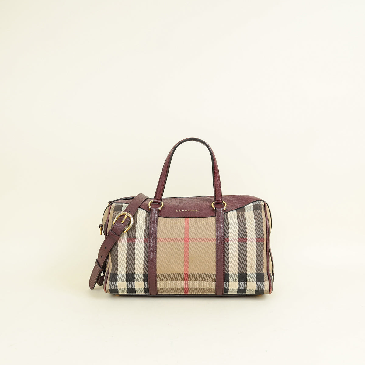 Burberry Burgundy Nova Check Alchester Bowler Bag
