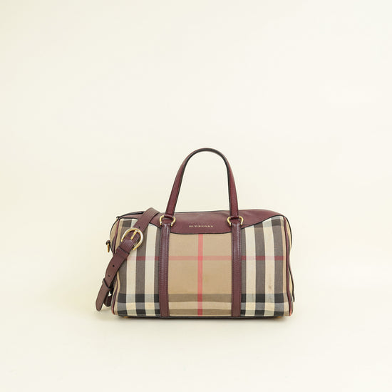 Burberry Burgundy Nova Check Alchester Bowler Bag