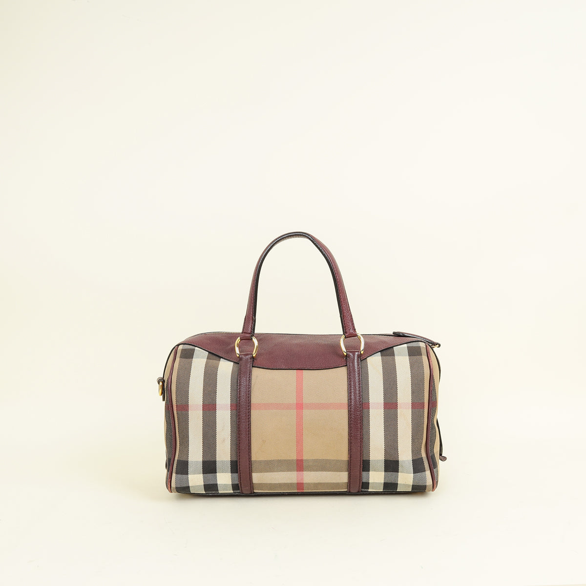 Burberry Burgundy Nova Check Alchester Bowler Bag