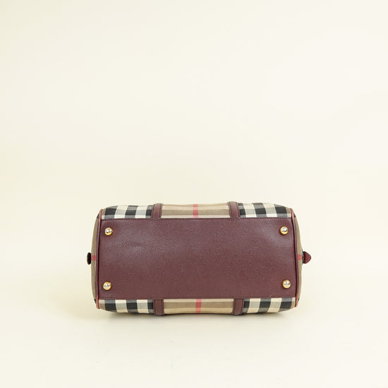 Burberry Burgundy Nova Check Alchester Bowler Bag