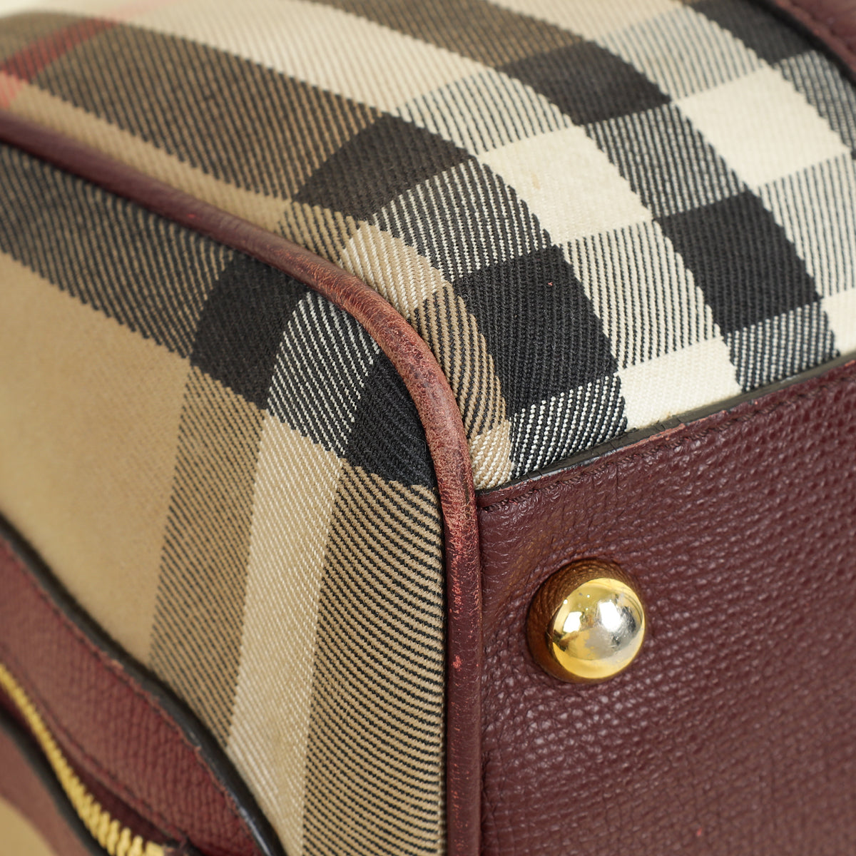 Burberry Burgundy Nova Check Alchester Bowler Bag