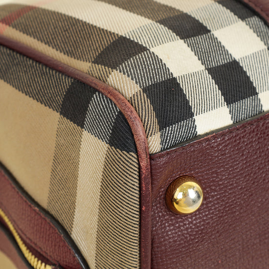 Burberry Burgundy Nova Check Alchester Bowler Bag