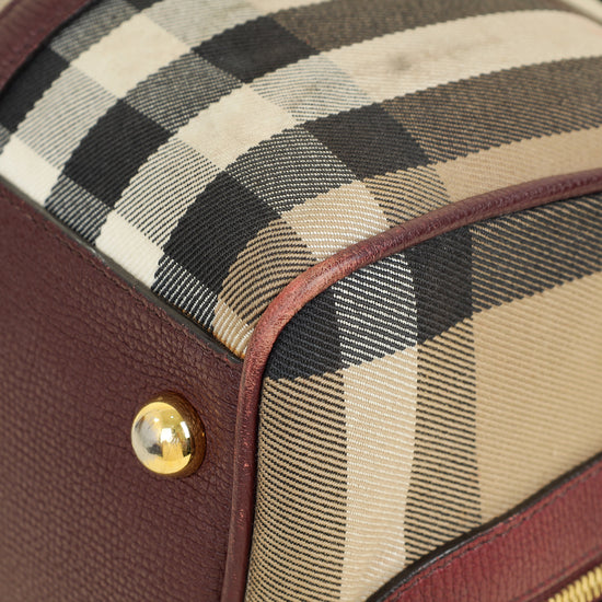 Burberry Burgundy Nova Check Alchester Bowler Bag