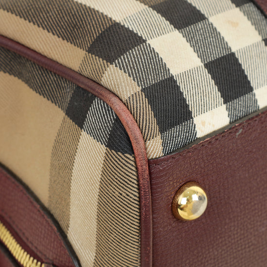 Burberry Burgundy Nova Check Alchester Bowler Bag