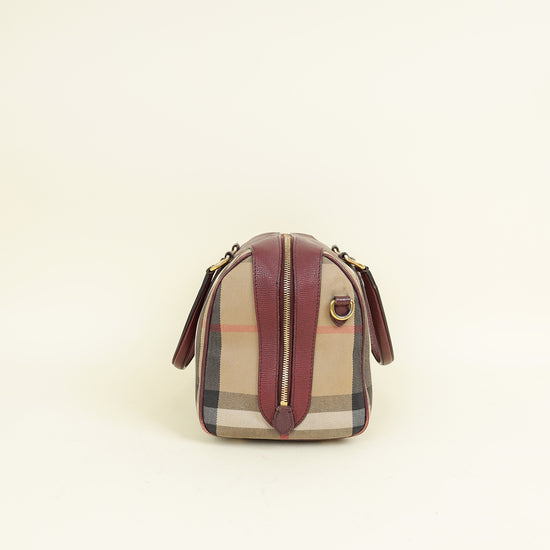 Burberry Burgundy Nova Check Alchester Bowler Bag
