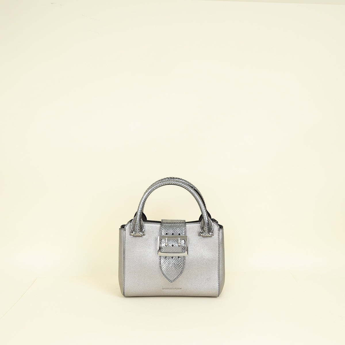 Burberry Metallic Silver Small Buckle Tote Bag