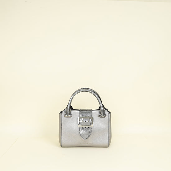 Burberry Metallic Silver Small Buckle Tote Bag