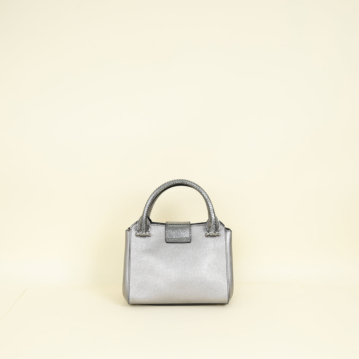 Burberry Metallic Silver Small Buckle Tote Bag