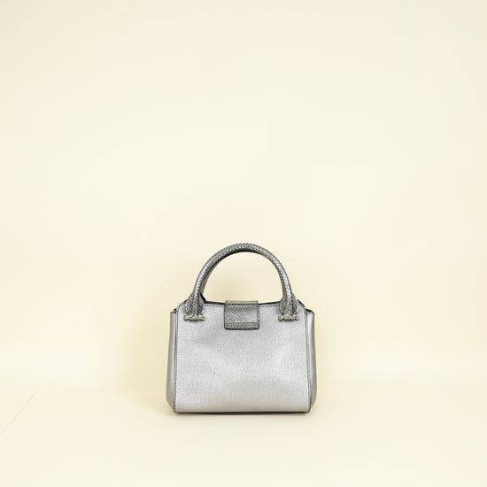 Burberry Metallic Silver Small Buckle Tote Bag