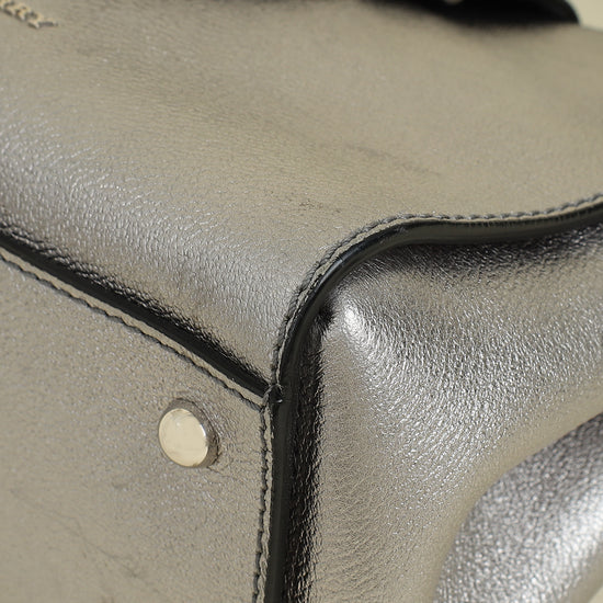 Burberry Metallic Silver Small Buckle Tote Bag