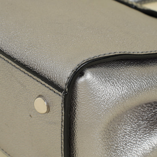 Burberry Metallic Silver Small Buckle Tote Bag