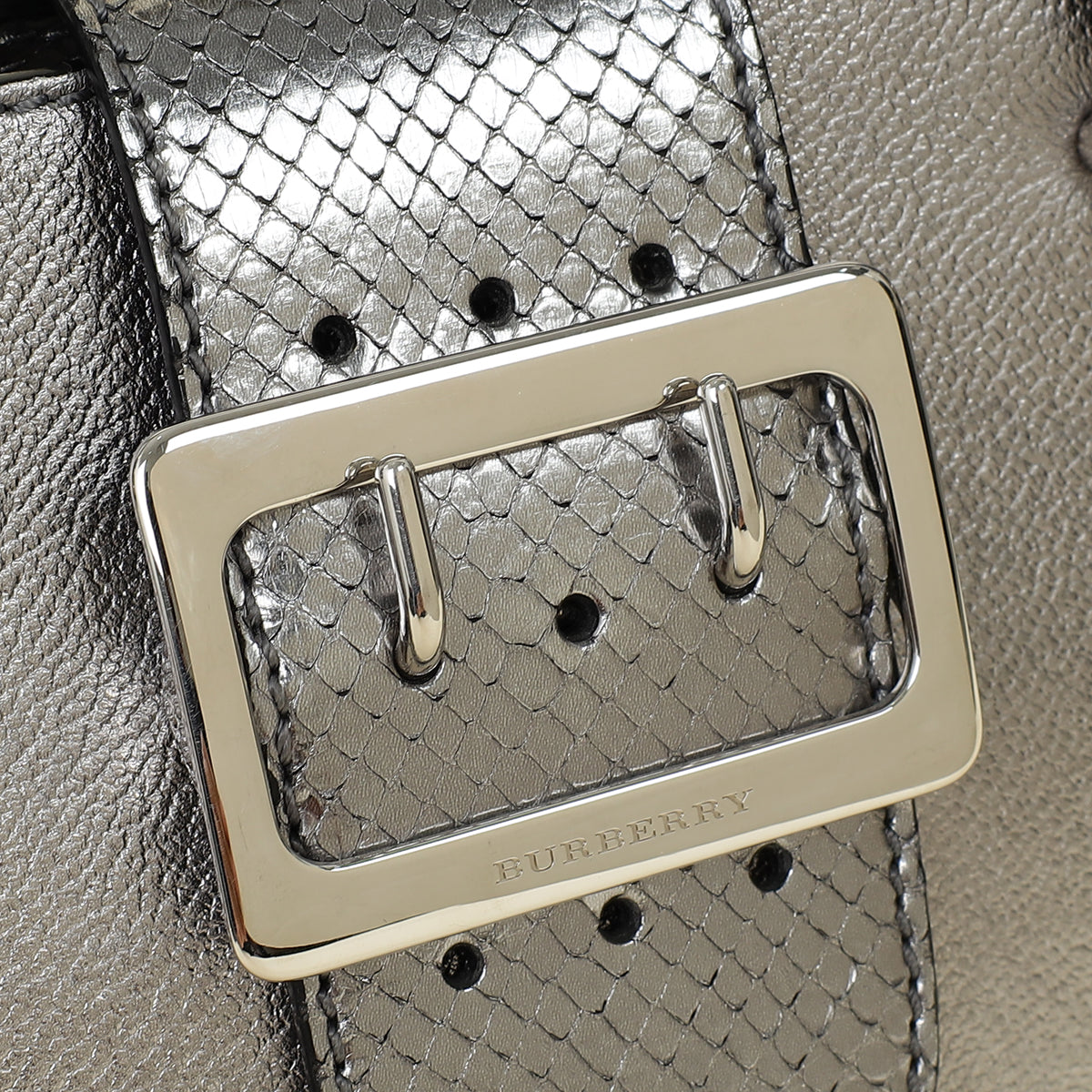 Burberry Metallic Silver Small Buckle Tote Bag