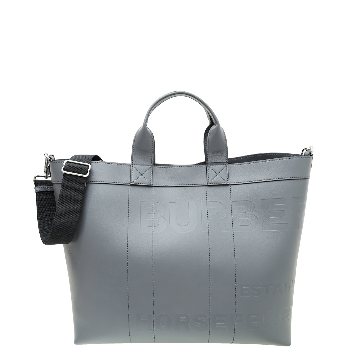 Burberry Dark Ash Gray Logo Horseferry Embossed Ormond Tote Bag-Burberry-THE CLOSET