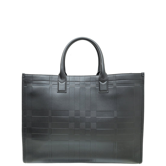Burberry Black Embossed Check Denny Tote Bag