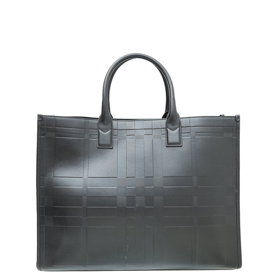 Burberry Black Embossed Check Denny Tote Bag