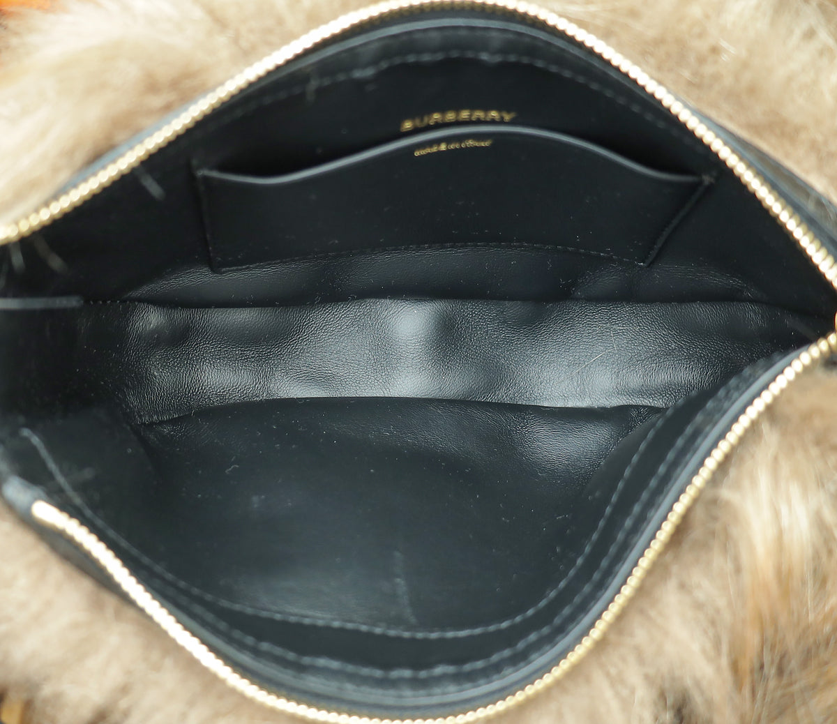 Burberry Dark Brown Faux Fur Mini Zip Olympia Bag