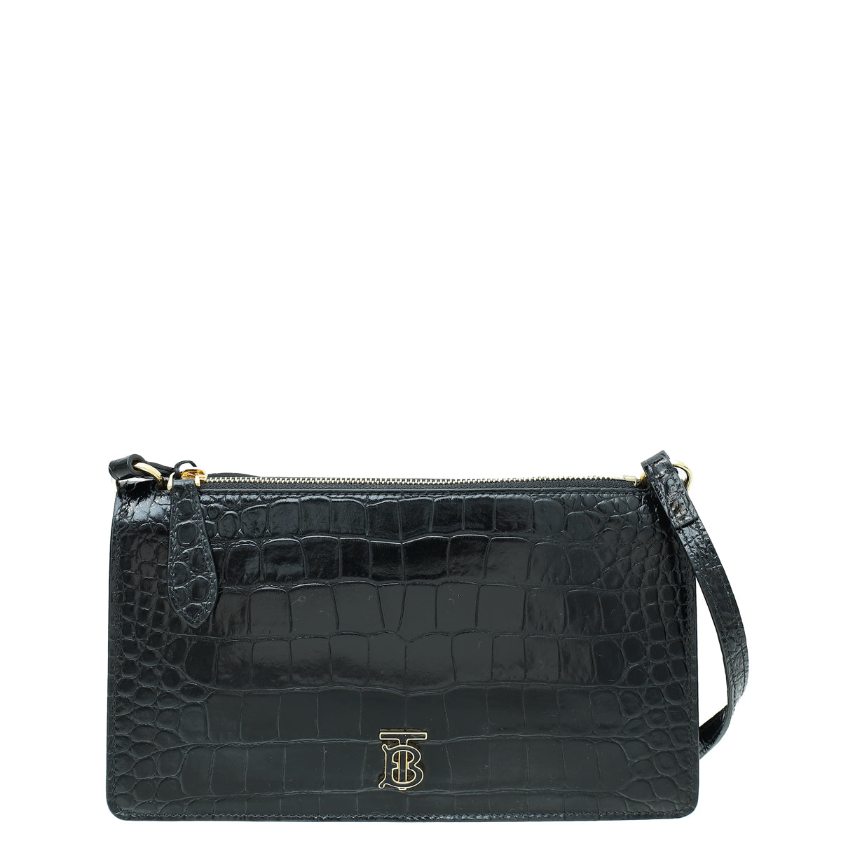 Burberry Black Croc Embossed TB Shoulder Bag-Burberry-THE CLOSET
