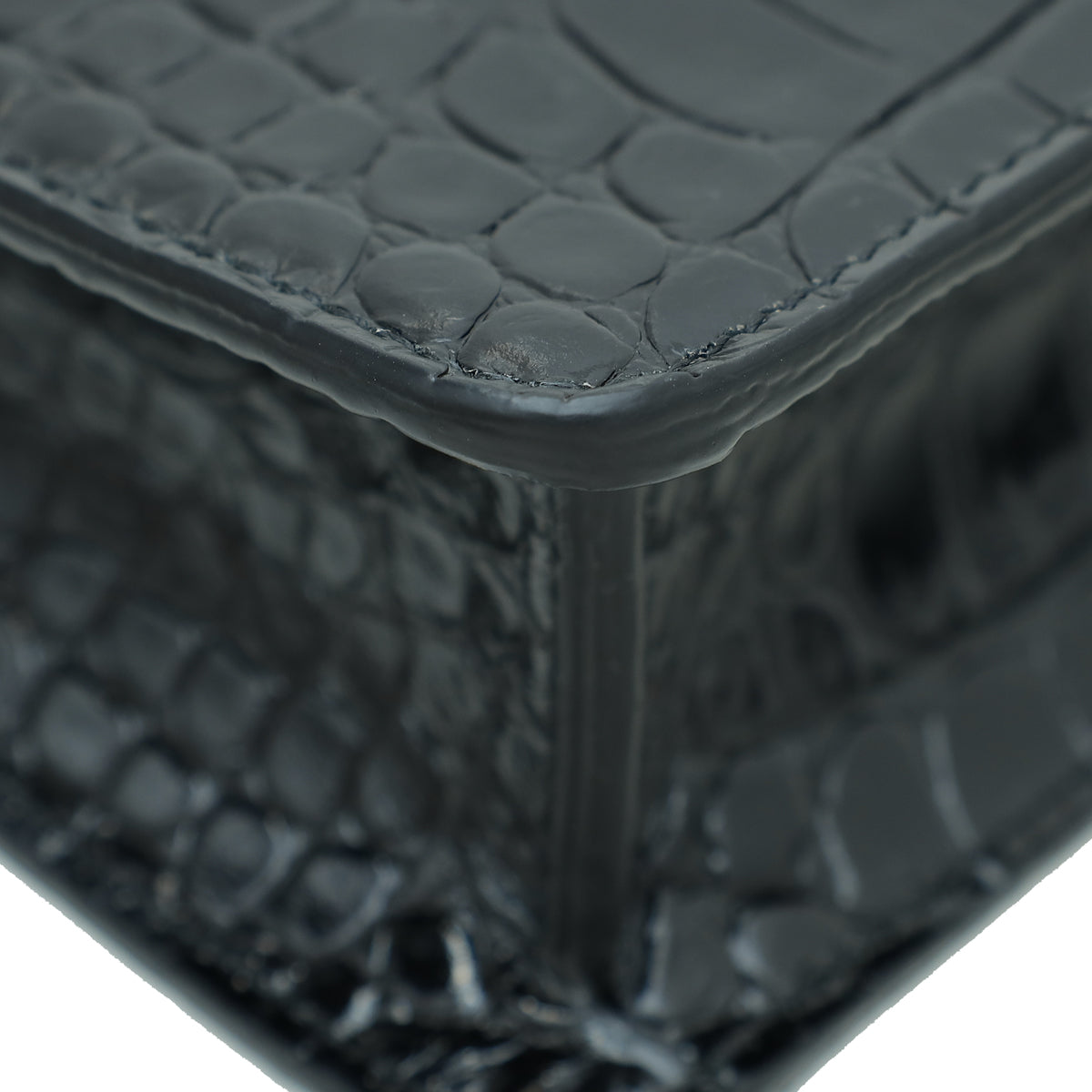 Burberry Black Croc Embossed TB Shoulder Bag