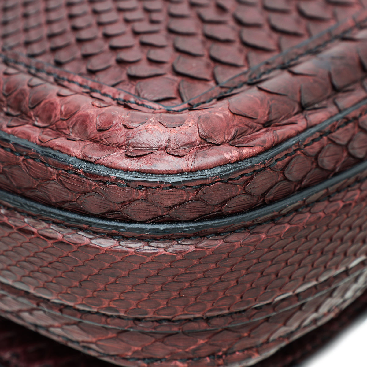 Burberry Reddish Brown Python Suede Brickfield Flap Bag