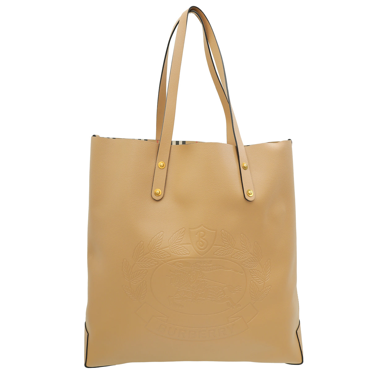 Burberry Light Camel Embossed Crest Large Tote Bag-Burberry-THE CLOSET