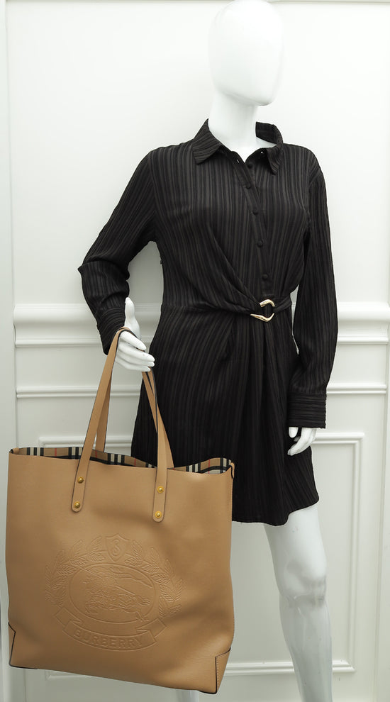 Burberry Light Camel Embossed Crest Large Tote Bag-Burberry-THE CLOSET
