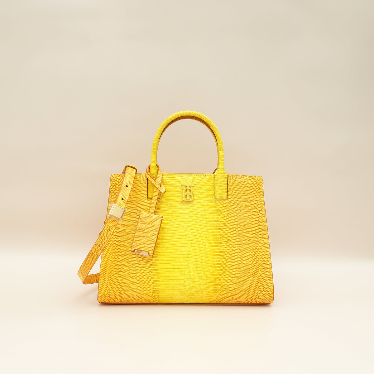Burberry Marigold Lizard Embossed Frances Top Handle Bag-Burberry-THE CLOSET