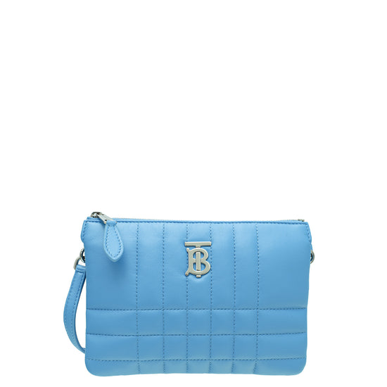 Burberry Blue Lola Quilted Zip Crossbody Double Pouch
