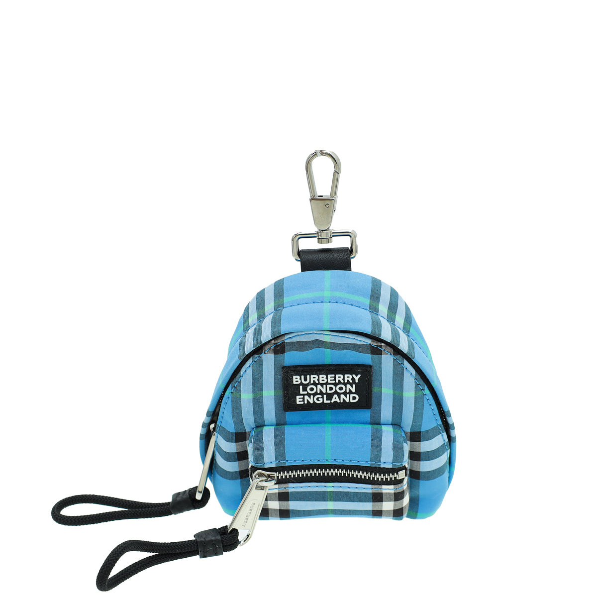 Burberry Azur Blue Vintage Check Mini Jett Backpack Key Charm