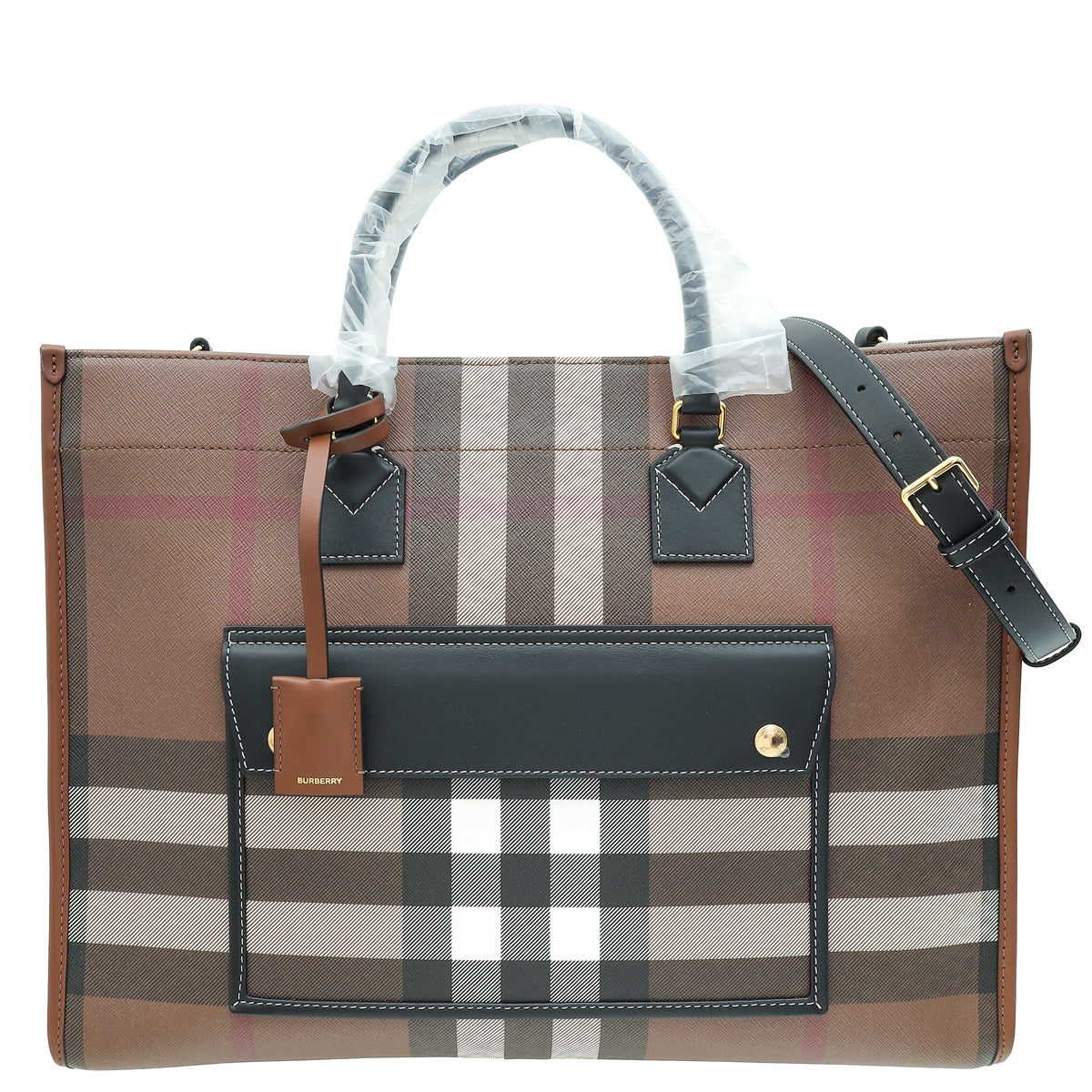 Burberry Dark Birch Brown Check Bio-based Medium Freya Tote Bag-Burberry-THE CLOSET
