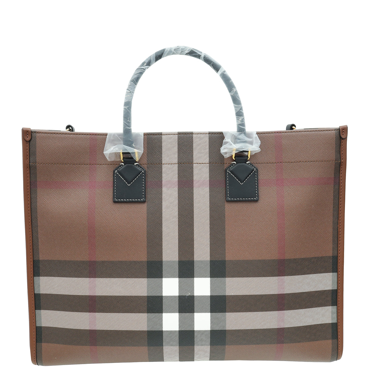 Burberry Dark Birch Brown Check Bio-based Medium Freya Tote Bag-Burberry-THE CLOSET