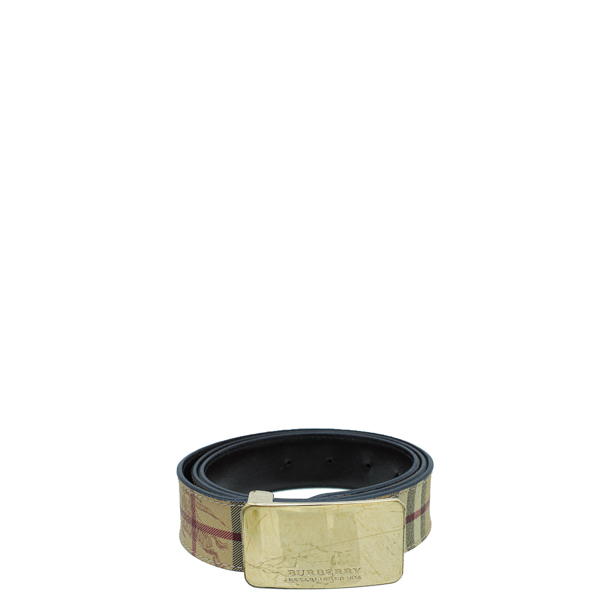 Burberry Bicolor Haymarket Check Buckle Belt 40-Burberry-THE CLOSET