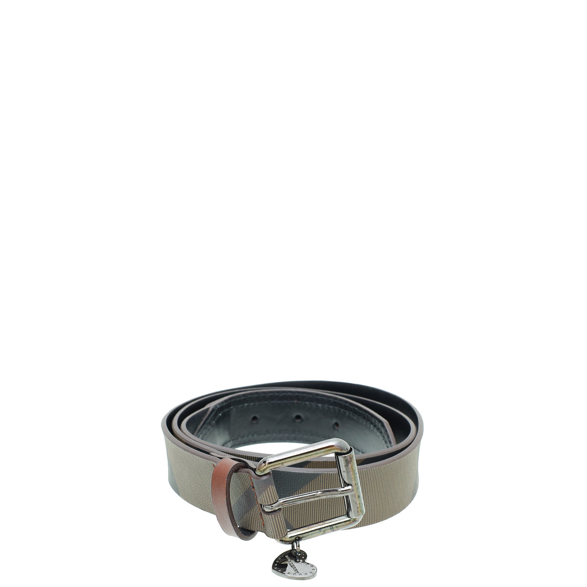 Burberry Smoke Brown Nova Check Heart Charm Belt 36-Burberry-THE CLOSET