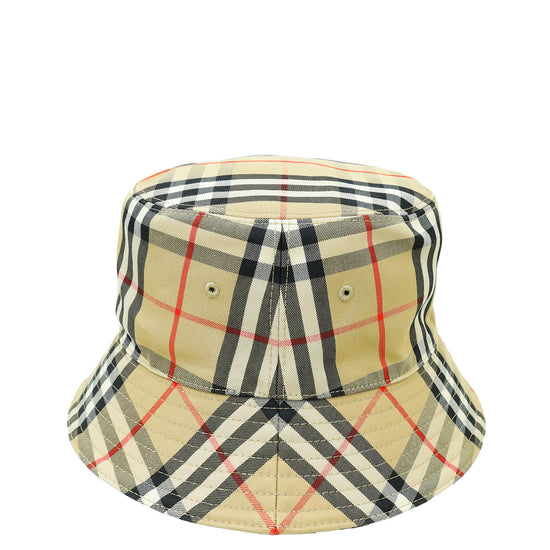 Burberry Beige Checked Bucket Medium Hat