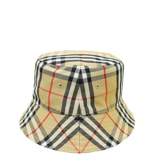 Burberry Beige Checked Bucket Medium Hat