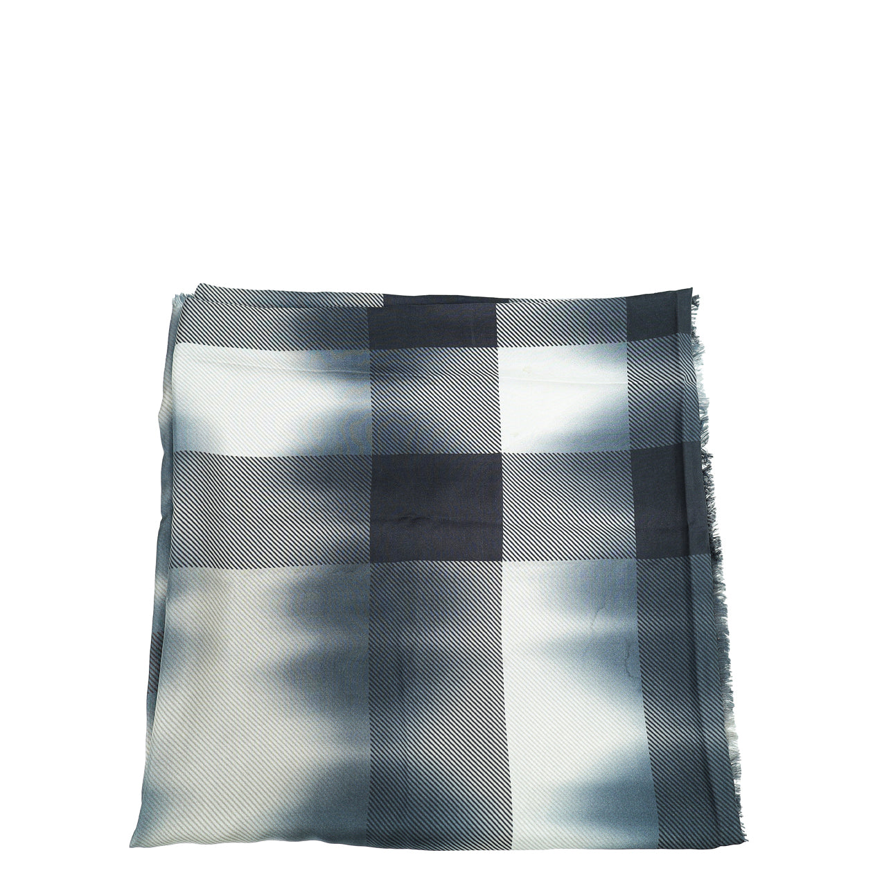 Burberry Gray Ombre Smoke Check Fringe Silk Scarf-Burberry-THE CLOSET