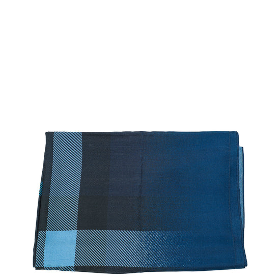 Burberry Blue Check Print Fringe Scarf