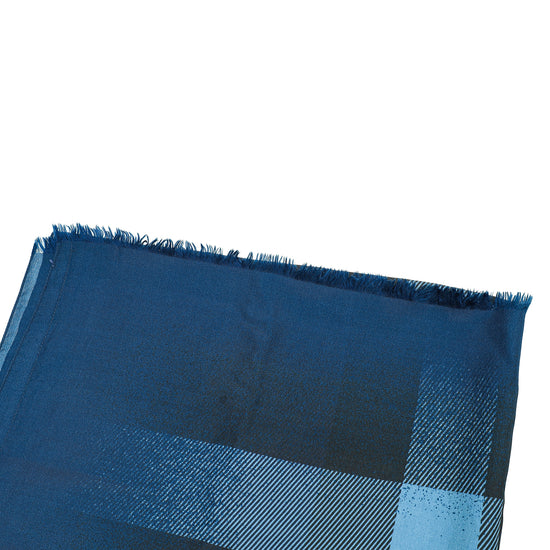 Burberry Blue Check Print Fringe Scarf