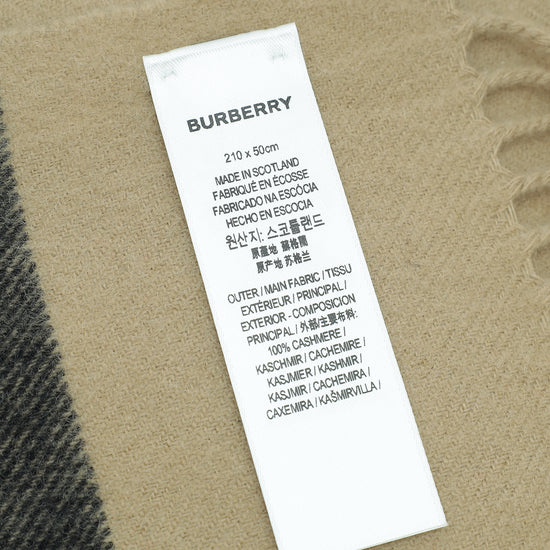 Burberry Beige Check Logo Cashmere Scarf