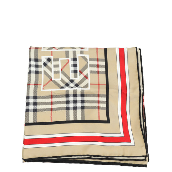 Burberry Archive Beige Logo Check Print Silk Scarf