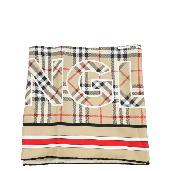 Burberry Archive Beige Logo Check Print Silk Scarf