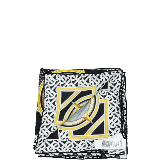 Burberry Tricolor Deer Print Square Silk Scarf