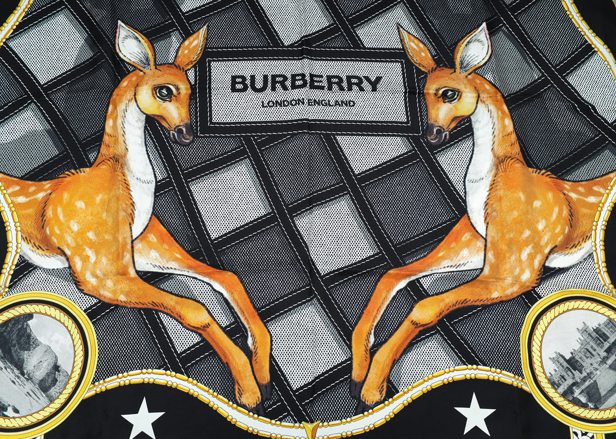 Burberry Tricolor Deer Print Square Silk Scarf